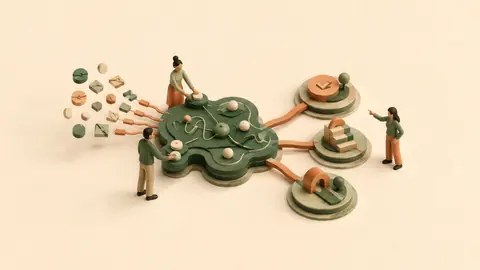 Des personnages en pâte à modeler explorent ensemble les usages de l’IA, illustration Camin Pulse.