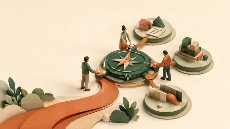 Des personnages en pâte à modeler réunis autour d’un projet commun, illustration Camin Pulse.